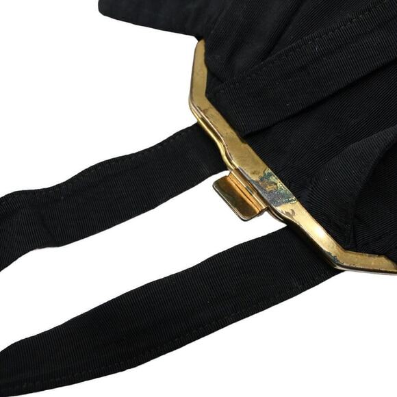 Vintage 40s Black Faille Wristlet Purse Flared Wing Shaped Sides 11x8" - Hey Viv - Picture 3 of 8